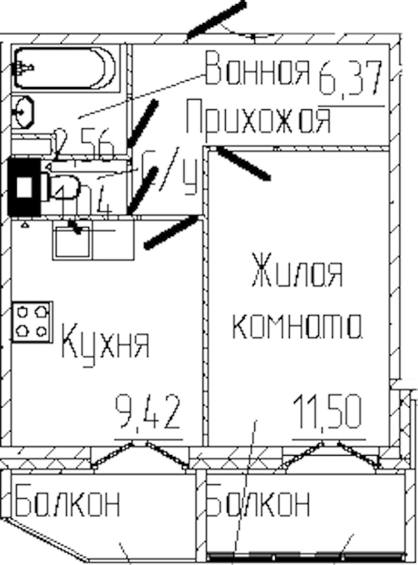 1-комнатная квартира 32.79 м², 6/6 эт., ЖК «SERTOLOVO PARK»